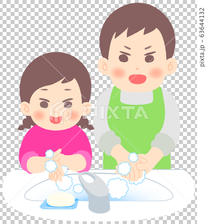 Parents and children washing their hands happily 63644132