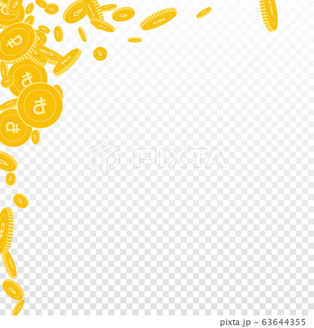 Russian ruble coins falling. Scattered floating RU 63644355