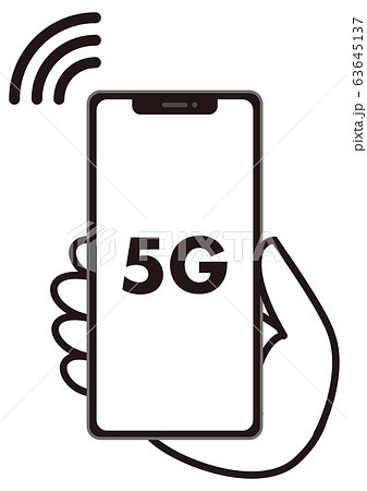 5gのスマホを持つ手 発信 白のイラスト素材