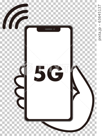 5gのスマホを持つ手 発信 白のイラスト素材