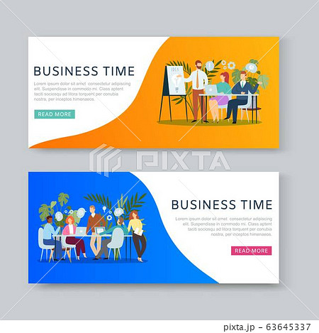 Business meeting and brainstorming cartoon banners set vector illustration. 63645337