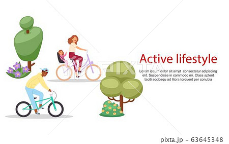 Active lifestyle people riding on bicycle vector illustration. 63645348