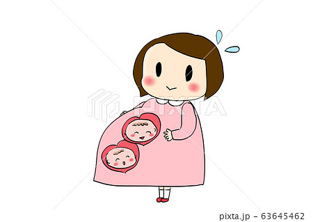 お母さんとお腹の中の双子の赤ちゃんのイラスト素材