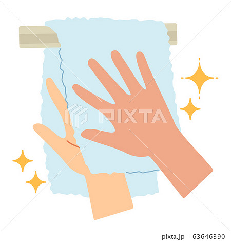正しい手洗いの手順 ９ 清潔なタオルでよく拭き取るのイラスト素材