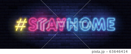 Stay home hashtag in neon style. Stay home hashtag in neon style. 63646414