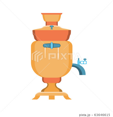 Cartoon Color Traditional Russian Samovar Culture Teapot Concept. Vector 63646615