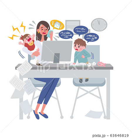 リモートワークに悩む女性 在宅勤務 テレワーク イラスト 63646819