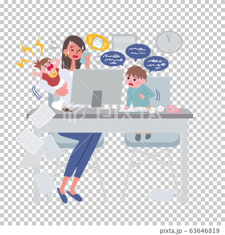 リモートワークに悩む女性 在宅勤務 テレワーク イラスト 63646819