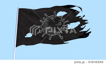 Coronavirus outbreak concept. Covid-19 stamp black pirate flag waving in the wind. Sign of Coronavirus Coronavirus outbreak concept. Covid-19 stamp black pirate flag waving in the wind. Sign of Coronavirus 63646898