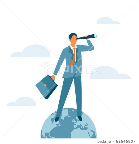 Businessman standing on the top of the world and looking for new opportunities. Success, global Businessman standing on the top of the world and looking for new opportunities. Success, global 63646907