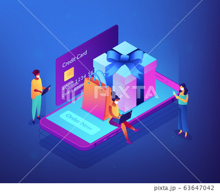 Online gift purchase while global lockdown isometric 3D concept Online gift purchase while global lockdown isometric 3D concept 63647042
