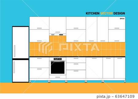 Vector illustration of sketch modern kitchen interior in linear flat style. Kitchen furniture. 63647109