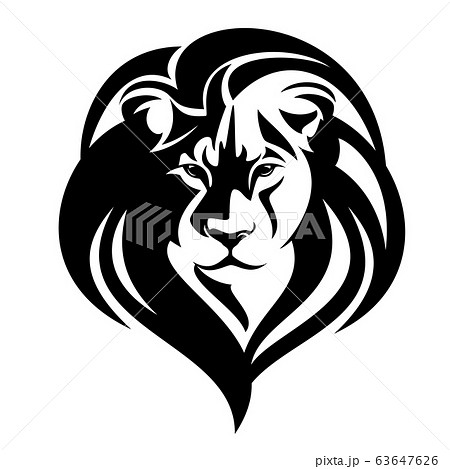 Wild Lion With Long Mane Black And White Vector Stock Illustration