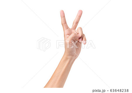 man hand showing two fingers,victory sign gesture on a white isolated background,with clipping path man hand showing two fingers,victory sign gesture on a white isolated background,with clipping path 63648238