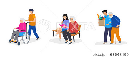 Volunteers series - young people taking care of seniors people. Helping with household chores 63648499