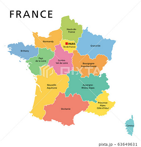 France Political Map With Multicolored Regions のイラスト素材