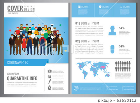 People in protective medical masks. Protection mask against virus, infectious diseases and flu. Coronavirus brochure template. Vector People in protective medical masks. Protection mask against virus, infectious diseases and flu. Coronavirus brochure template. Vector 63650112