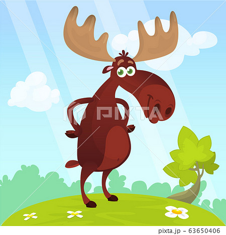 Cartoon Moose Standing In The Meadow Vectorのイラスト素材