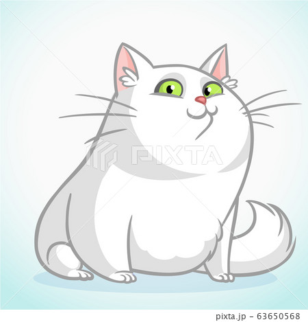 White Fat Cat With Green Eyes Sitting Vector のイラスト素材
