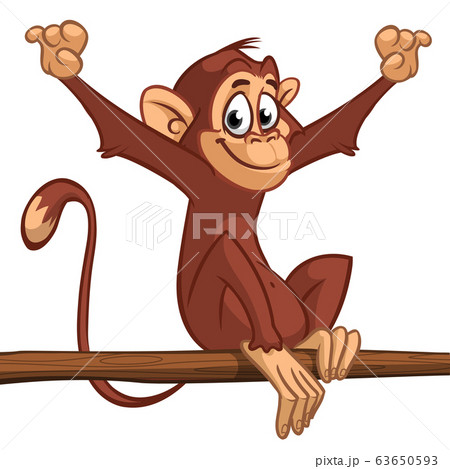 Cartoon monkey chimpanzee sitting on the tree 63650593