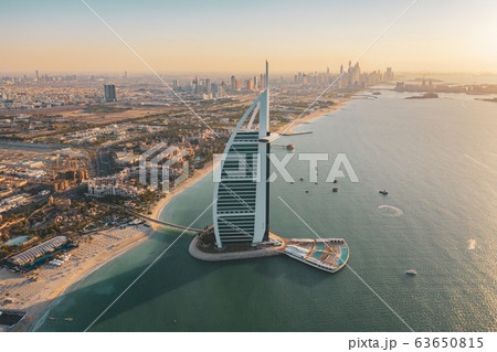 Aerial view of Burj Al Arab Jumeirah Island or 63650815