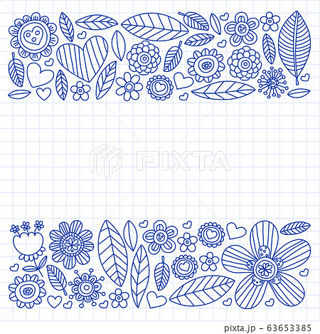 Doodle flowers vector pattern for coloring book and pages Doodle flowers vector pattern for coloring book and pages 63653385