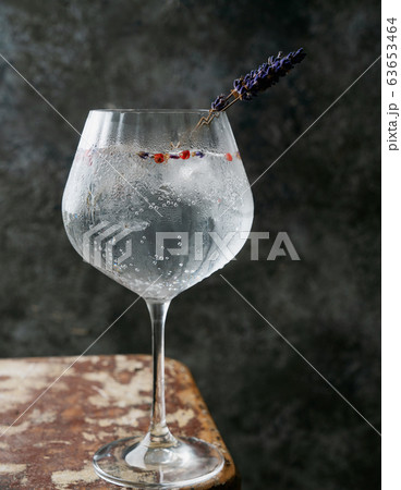 Alcohol beverage. Refreshing Gin and Tonic cocktail 63653464