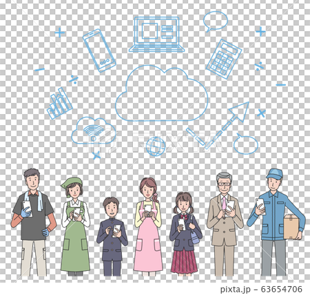 People of various occupations using smartphones 63654706