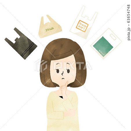 考える女性-プラスチック製レジ袋-水彩 63654748