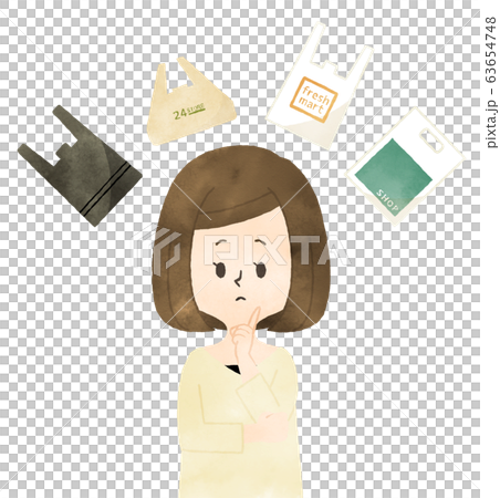 考える女性-プラスチック製レジ袋-水彩 63654748