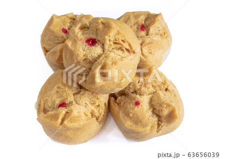 The close up of Chinese brown sugar steamed bread buns on white background. 63656039