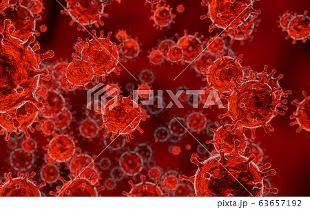 corona virus 2019-ncov flu outbreak, microscopic view of floating virus in red blood background, coronavirus pandemic concept, 3D rendering medical corona virus 2019-ncov flu outbreak, microscopic view of floating virus in red blood background, coronavirus pandemic concept, 3D rendering medical 63657192
