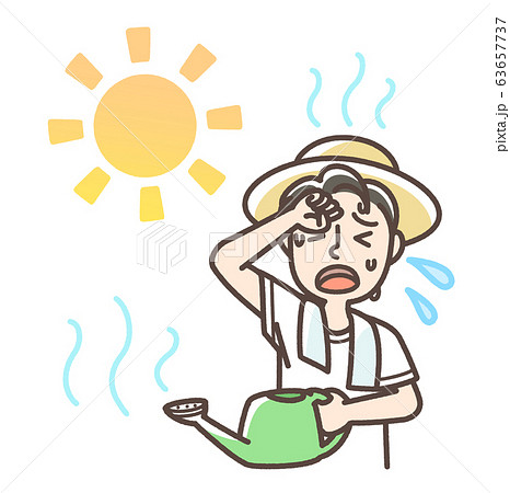 水やり中 熱中症 日射病 男性 半袖のイラスト素材