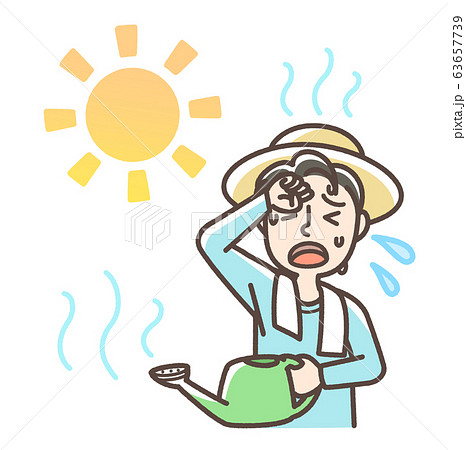 水やり中 熱中症 日射病 男性 長袖のイラスト素材