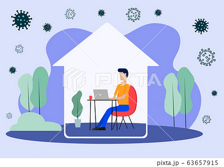 Young Man Sitting on a Chair Using Laptop Working Young Man Sitting on a Chair Using Laptop Working 63657915