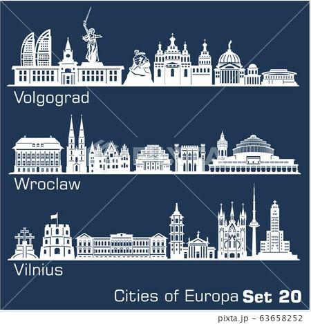 City in Europe - Volgograd, Wroclaw, Vilnius. Detailed architecture. 63658252