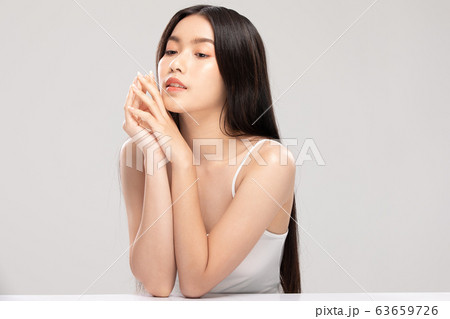 Beautiful Young Asian Woman smile feeling so happy and cheerful with healthy Clean and Fresh skin 63659726
