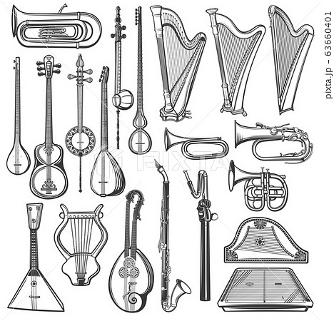 Sketch Musical Instrument In Vintage Style Stock Clipart | Royalty-Free |  FreeImages