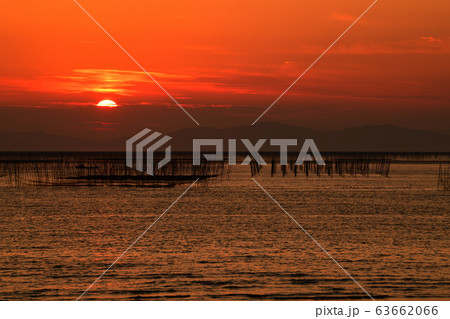 柳川市　風景　有明海夕景 63662066