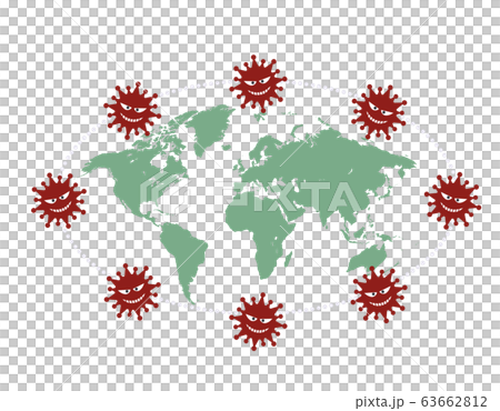 世界地図とコロナウイルスのイメージ 世界地図とコロナウイルスのイメージ 63662812