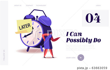 Procrastination, Delay Bad Time Management Website Landing Page. Angry Businesswoman Stand at Huge Alarm Clock 63663059