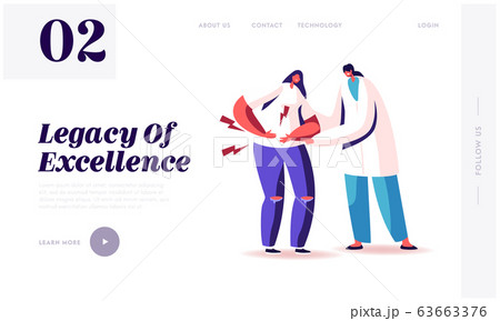 Appendicitis Inflammation Disease Landing Page Template. Doctor Character Trying to Help Sick Woman 63663376