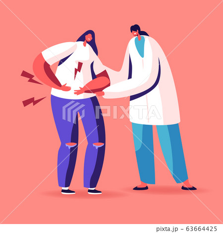 Doctor Character Trying To Help Sick Woman のイラスト素材