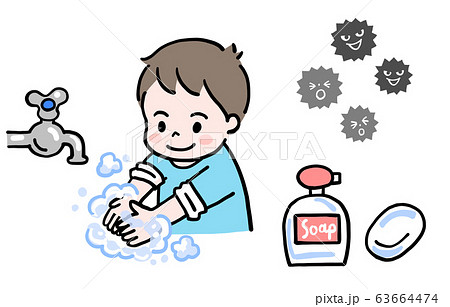 手を洗う子供のイラスト素材
