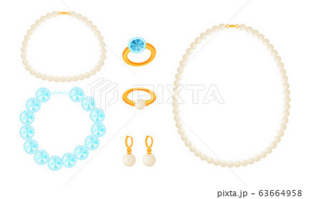 Necklace and Earrings with Gemstones Vector Set. Accessories for Women 63664958