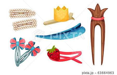 Hair clips and Clasps Isolated on White Background Vector Set Hair clips and Clasps Isolated on White Background Vector Set 63664963