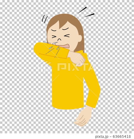 Illustration of a girl (cough etiquette) covering her mouth and nose with sleeves when coughing and sneezing came out 63665418