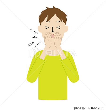 咳やくしゃみが出た時に手で口や鼻を覆う男性のイラストのイラスト素材