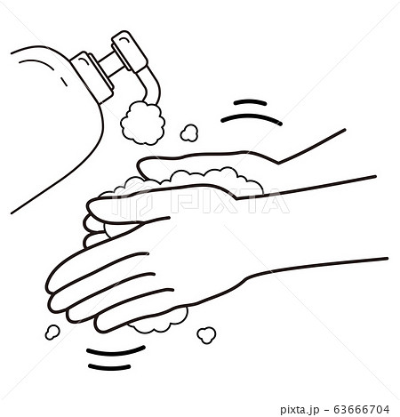正しい手洗いの手順 ２ 手に石鹸をたっぷりとり掌をよくこする 白黒のイラスト素材