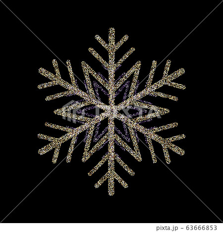 Glitter covered gold snowflake Greeting card, invitation happy New year and Christmas. Vector illustration. 63666853